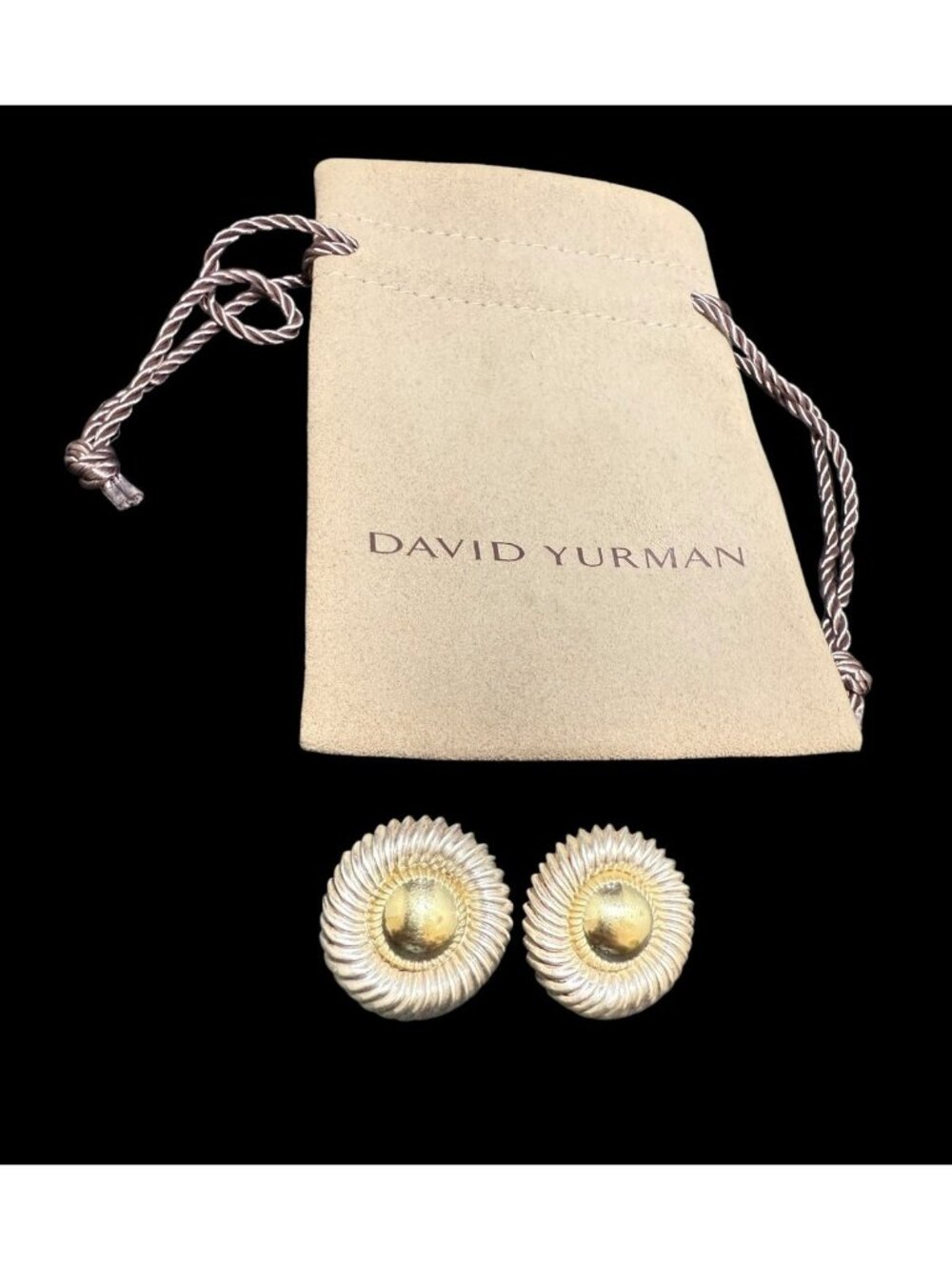 David Yurman Cable Dome Button Earrings 925 Sterling Silver 585 14k Yellow Gold